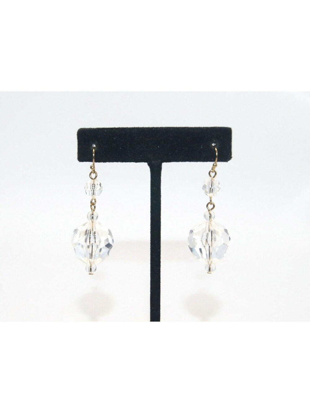 Vintage Gold Tone and Clear Plastic Dangle Earrings with French Ear Wire Backs.